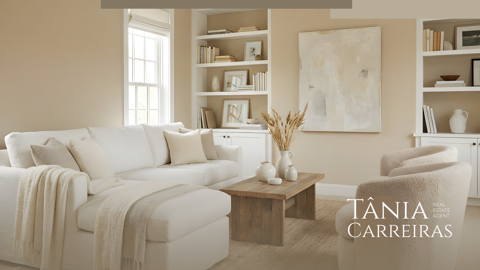 Interior de imóvel premium em Portugal com luz natural, design elegante e ambiente acolhedor, representando conforto, qualidade construtiva e bem-estar.